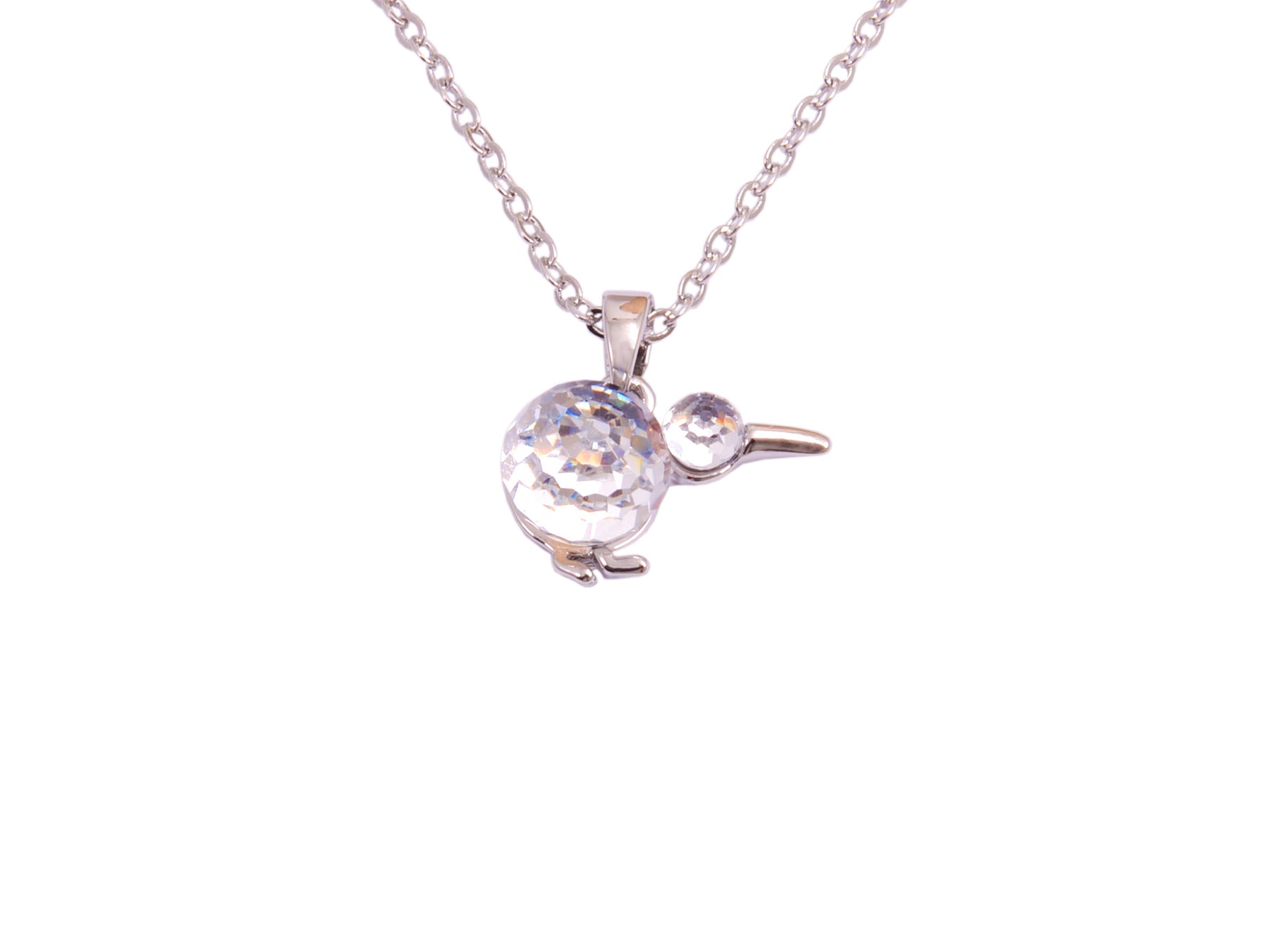 Boxed kiwi  rhodium pendant with Crystal from Swarovski