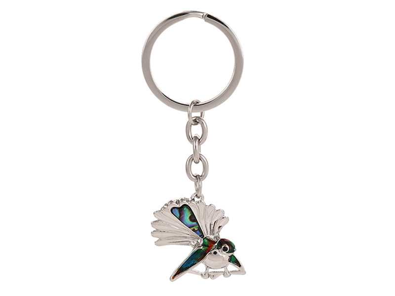 Paua fantail stainless steel keyring