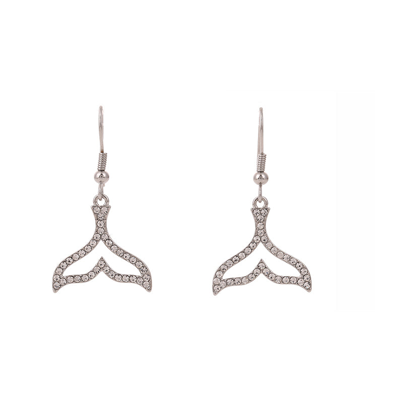 Boxed rhinestone whale-tail rhodium earrings